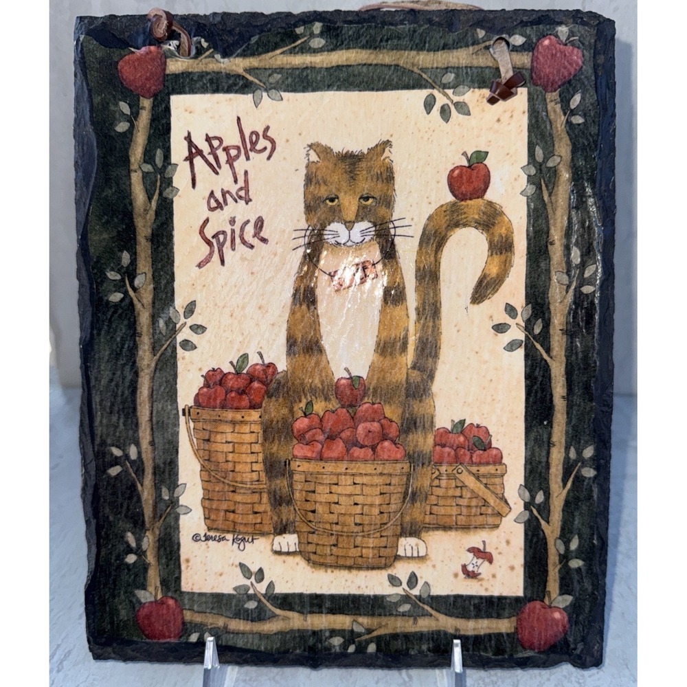 Vtg Teresa Kogut Cat Artwork Hand Cut Slate Wall Hanging Evergreen Artists #1153